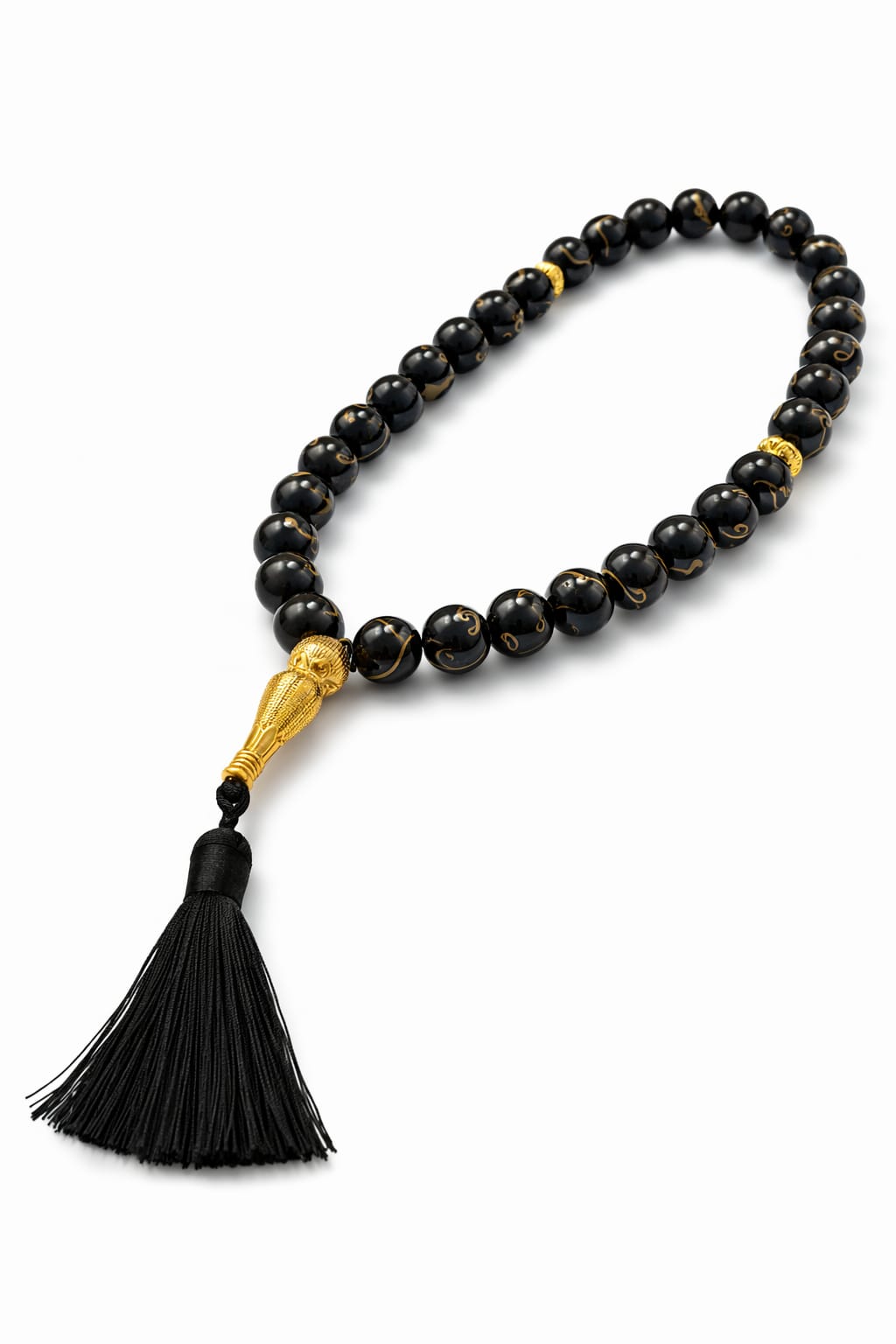 Mătănii de sticlă neagră cu inserții aurii