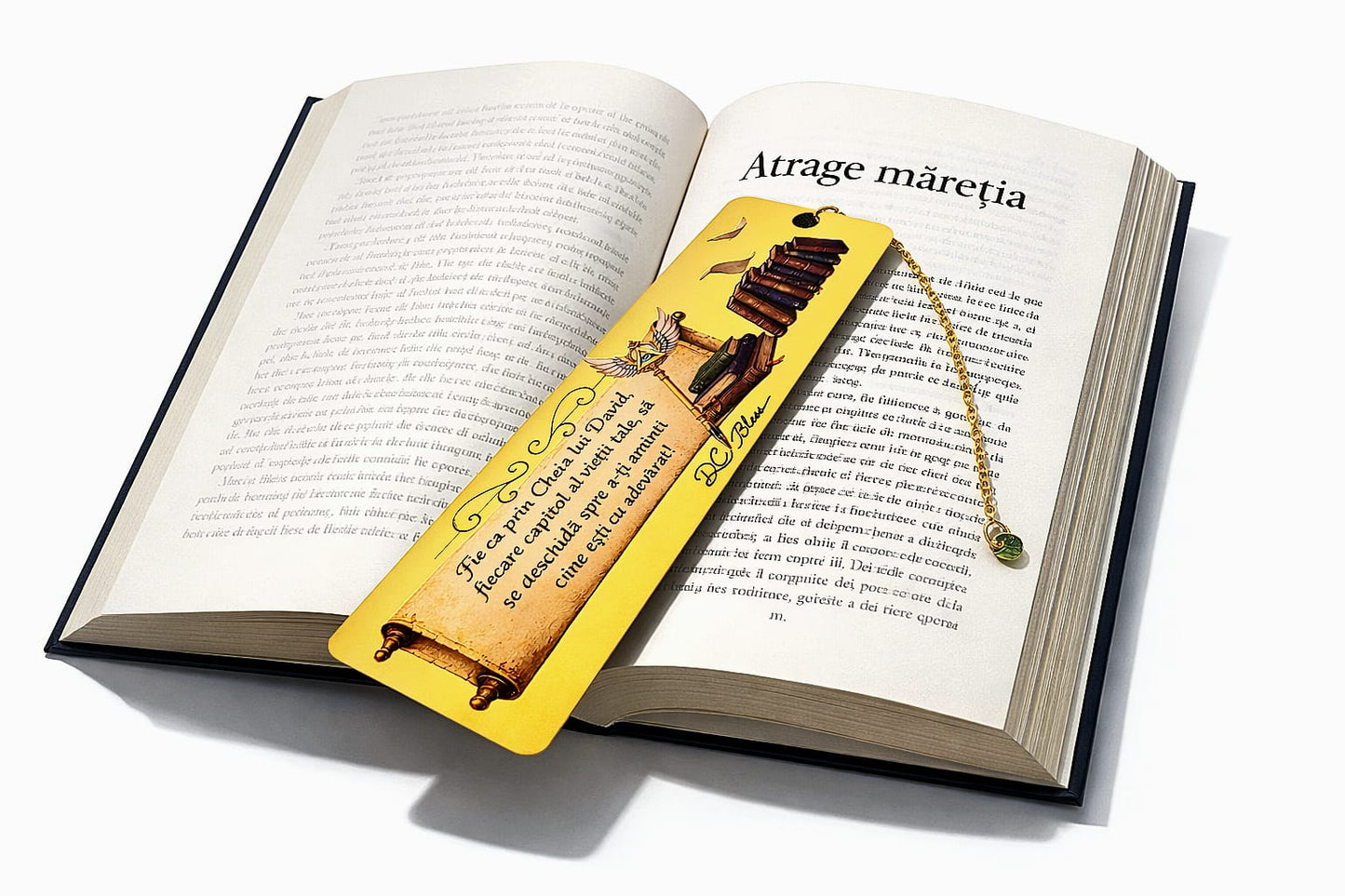 Semn de carte premium „Cheia lui David” - auriu metalic 14 x 4 cm