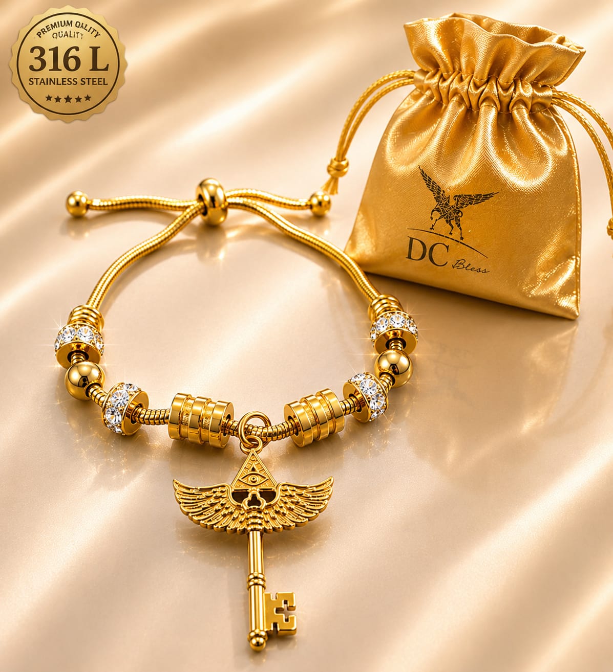 Brățară Reglabilă Cheia lui David™ | Oțel Inoxidabil 316L, Placare PVD, Waterproof & Hipoalergenică